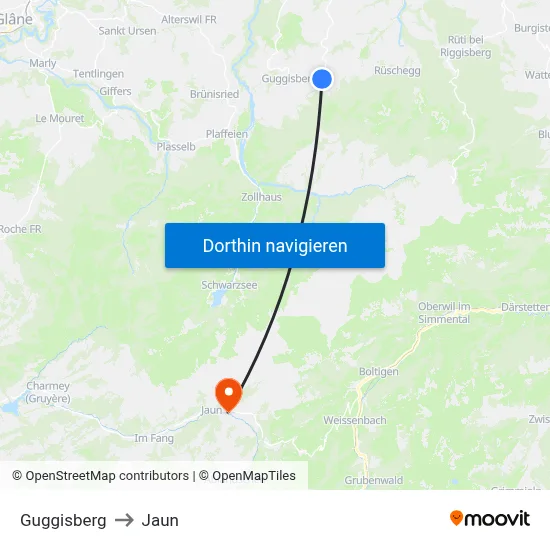 Guggisberg to Jaun map