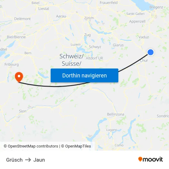 Grüsch to Jaun map