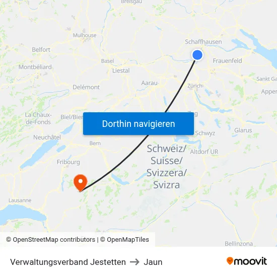 Verwaltungsverband Jestetten to Jaun map
