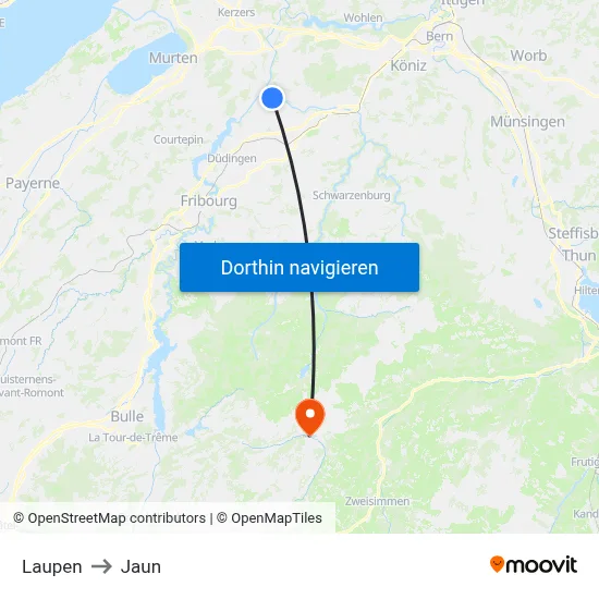 Laupen to Jaun map