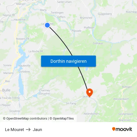 Le Mouret to Jaun map