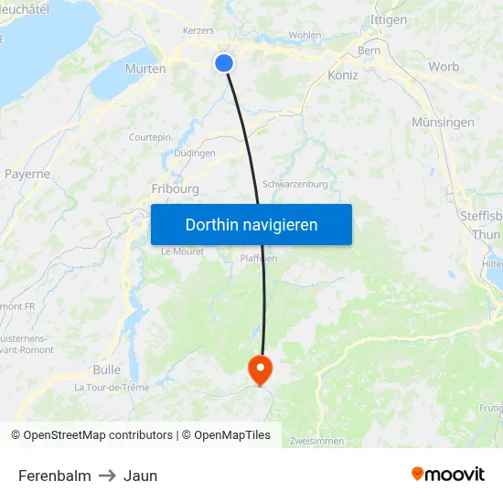 Ferenbalm to Jaun map