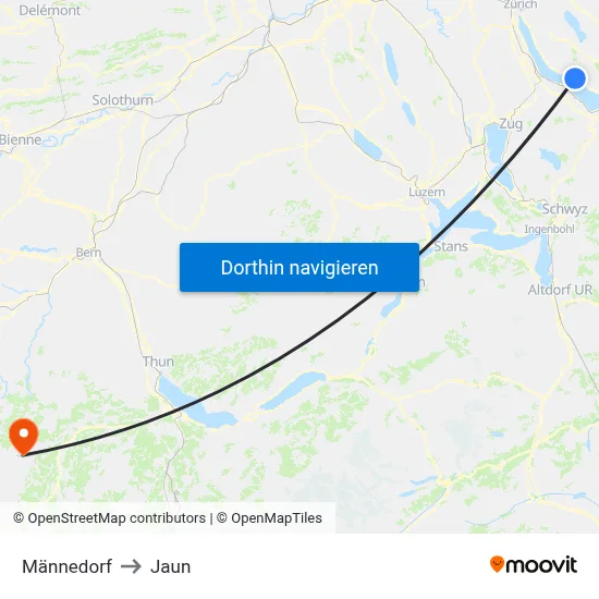 Männedorf to Jaun map