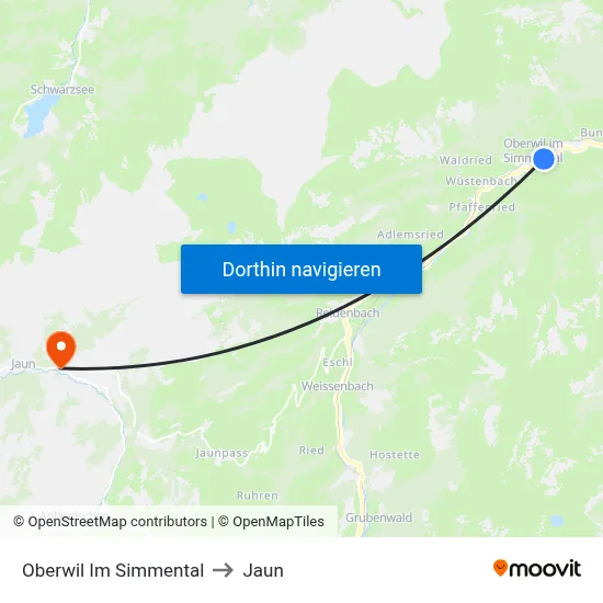 Oberwil Im Simmental to Jaun map