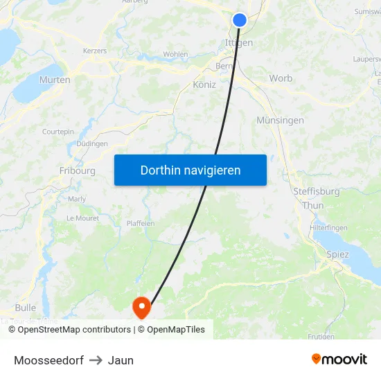 Moosseedorf to Jaun map