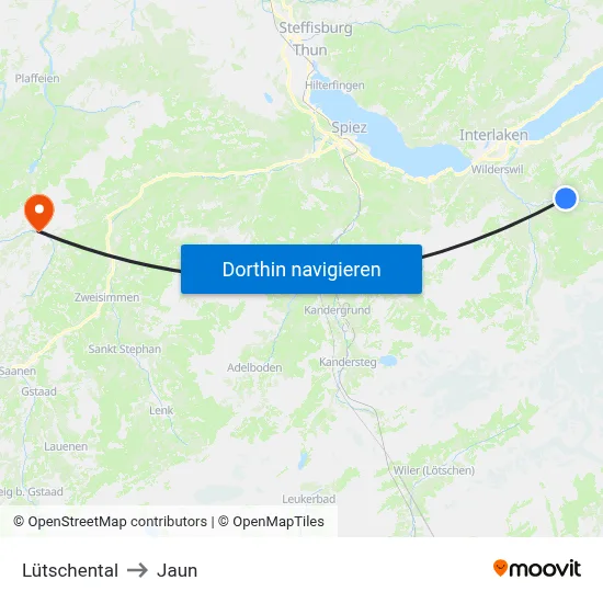 Lütschental to Jaun map