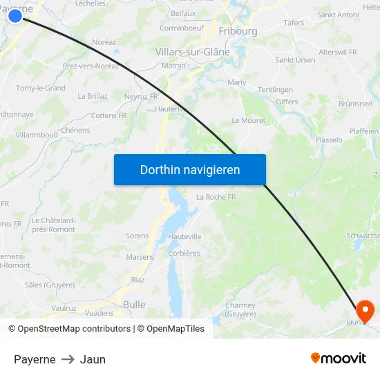 Payerne to Jaun map