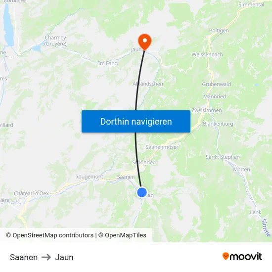 Saanen to Jaun map