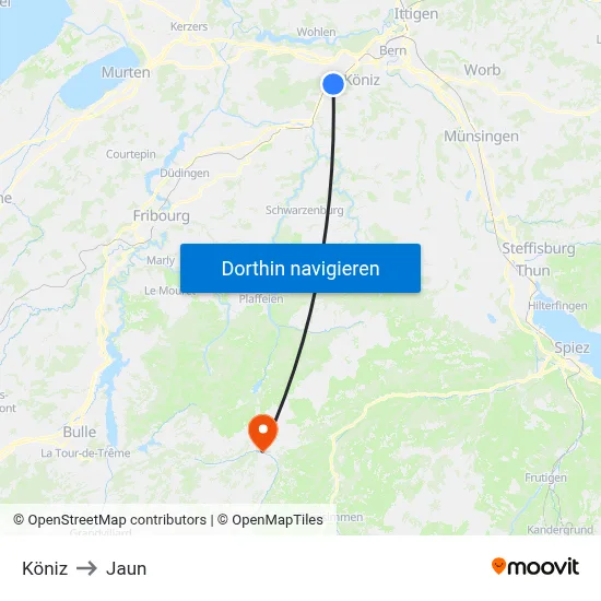 Köniz to Jaun map