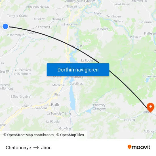 Châtonnaye to Jaun map