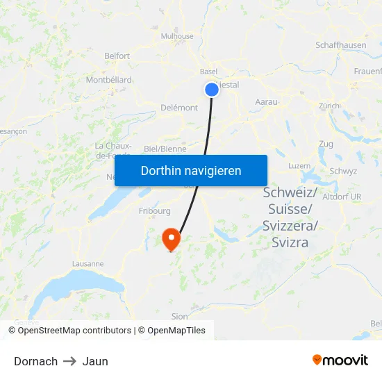 Dornach to Jaun map