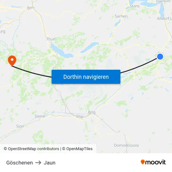 Göschenen to Jaun map