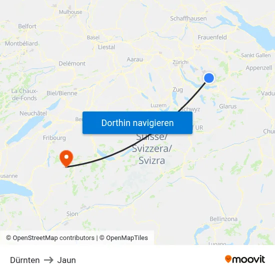 Dürnten to Jaun map