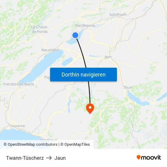 Twann-Tüscherz to Jaun map