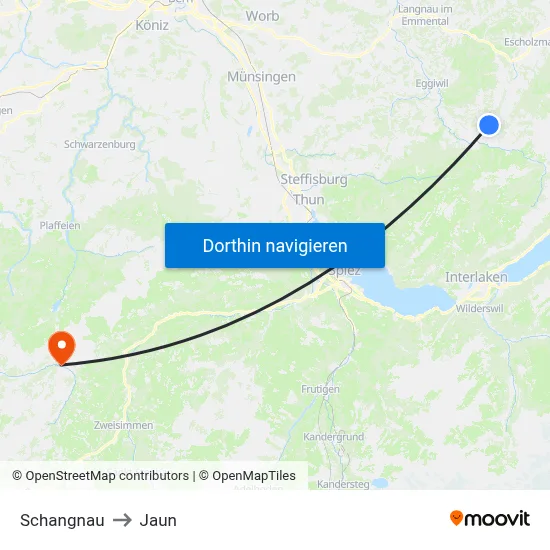 Schangnau to Jaun map