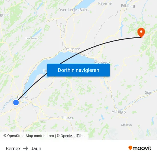 Bernex to Jaun map