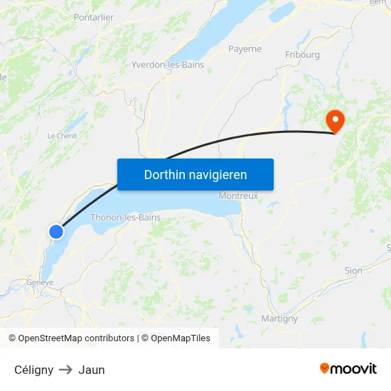 Céligny to Jaun map