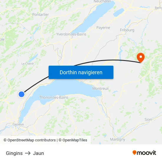 Gingins to Jaun map