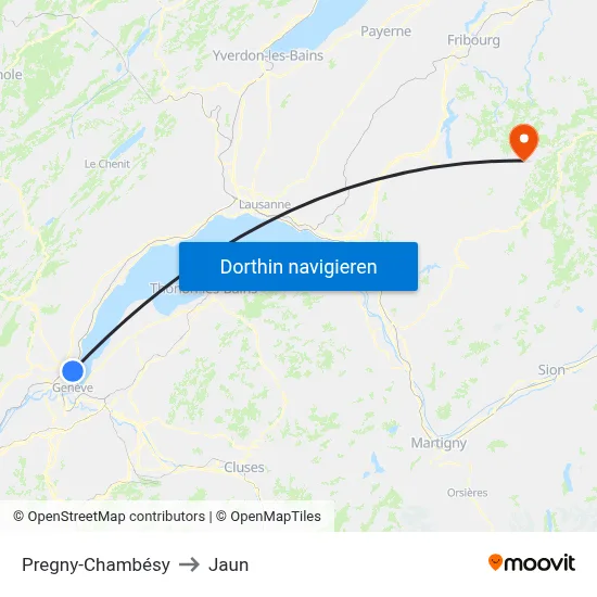 Pregny-Chambésy to Jaun map