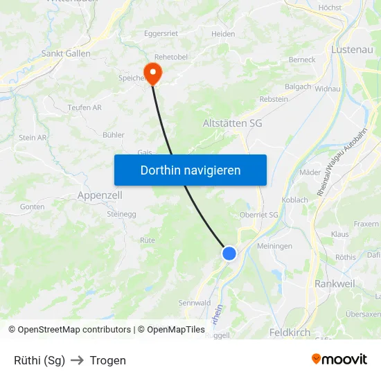 Rüthi (Sg) to Trogen map