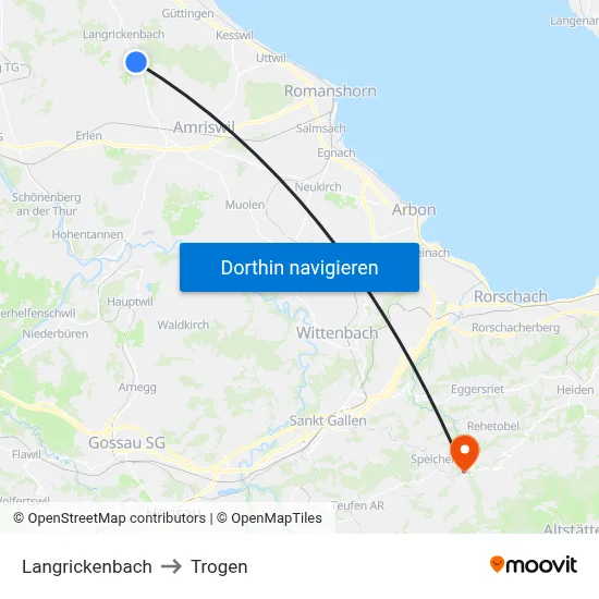 Langrickenbach to Trogen map