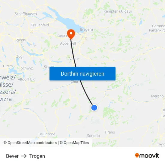 Bever to Trogen map