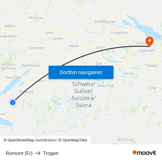 Romont (Fr) to Trogen map