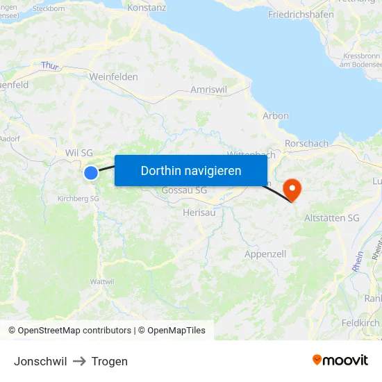 Jonschwil to Trogen map
