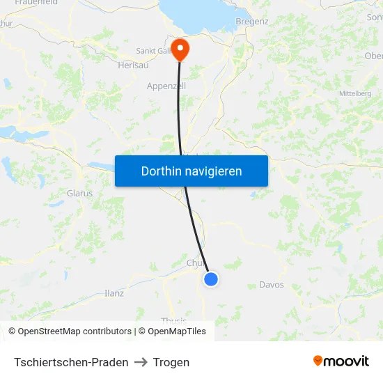 Tschiertschen-Praden to Trogen map