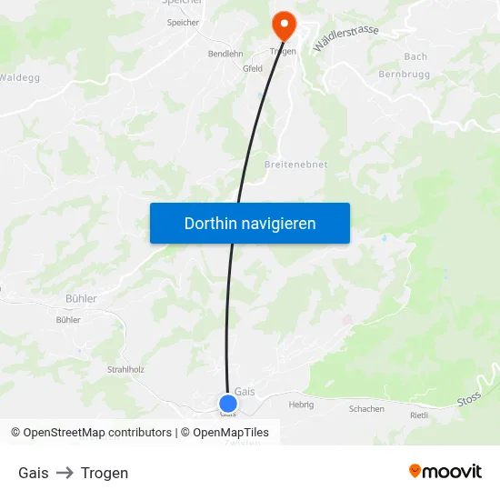 Gais to Trogen map