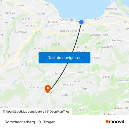 Rorschacherberg to Trogen map