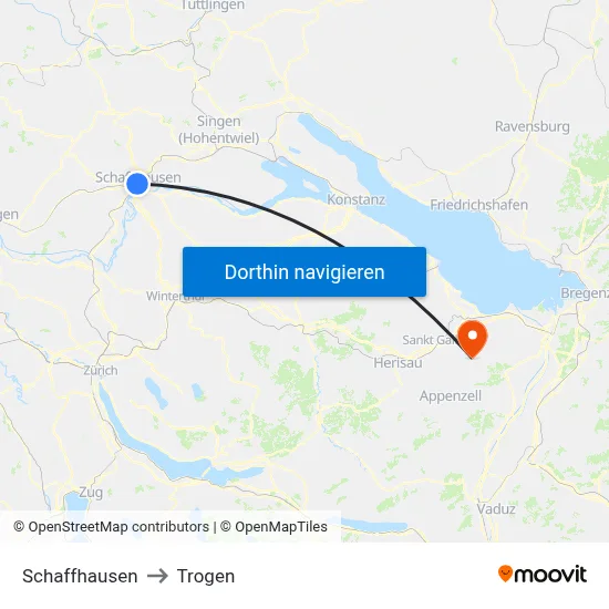 Schaffhausen to Trogen map