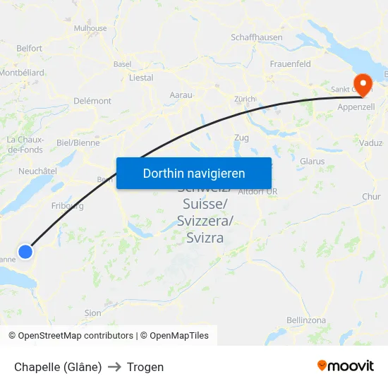 Chapelle (Glâne) to Trogen map
