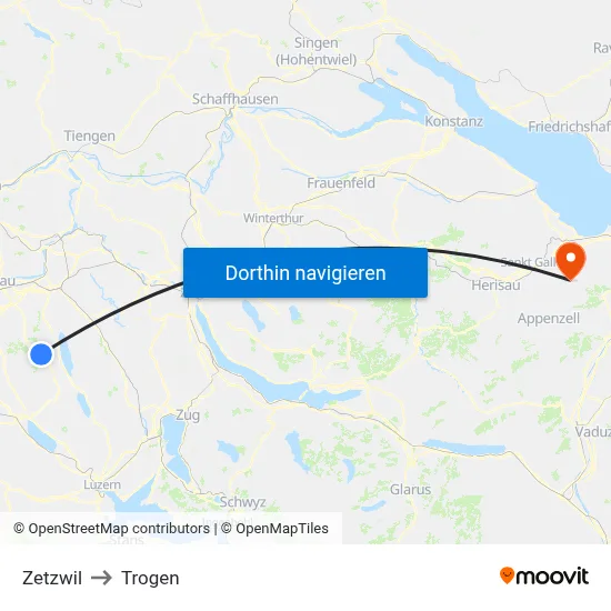 Zetzwil to Trogen map