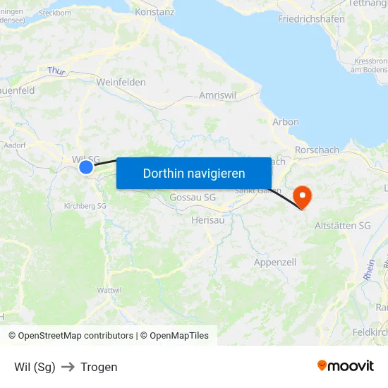 Wil (Sg) to Trogen map