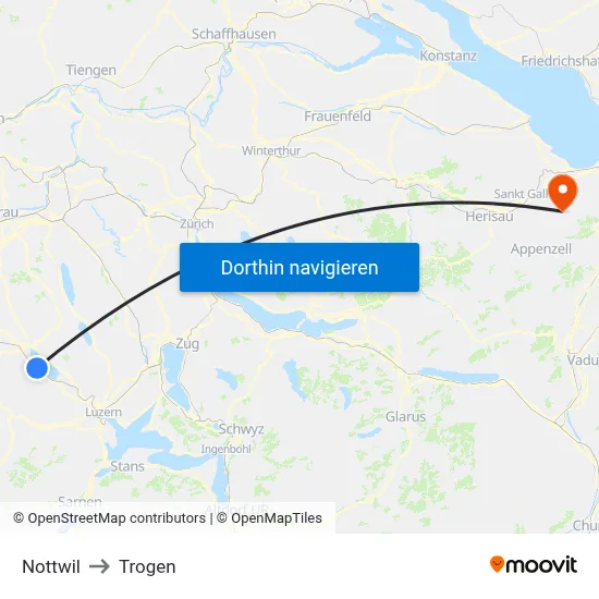 Nottwil to Trogen map