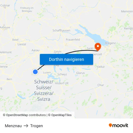Menznau to Trogen map