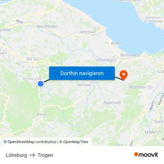 Lütisburg to Trogen map