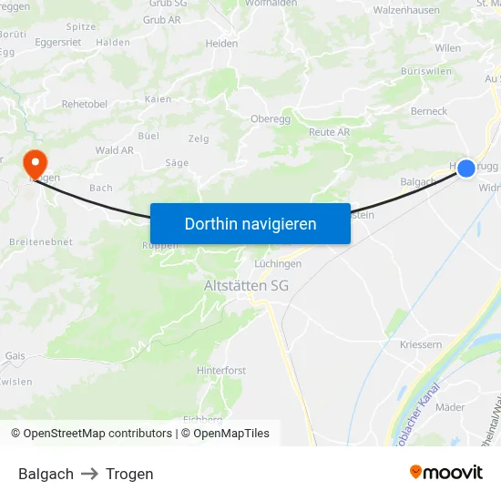 Balgach to Trogen map