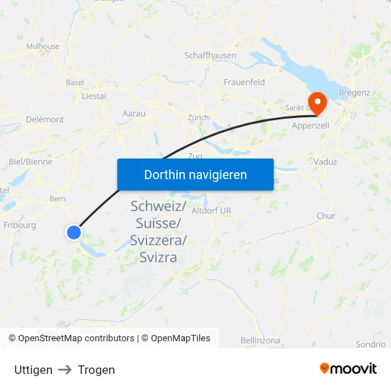 Uttigen to Trogen map