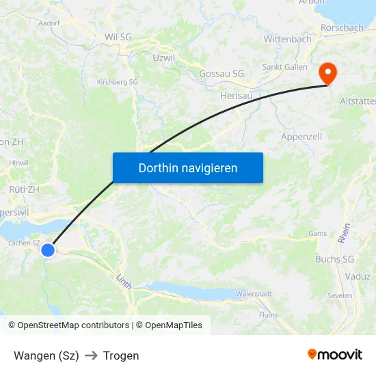 Wangen (Sz) to Trogen map