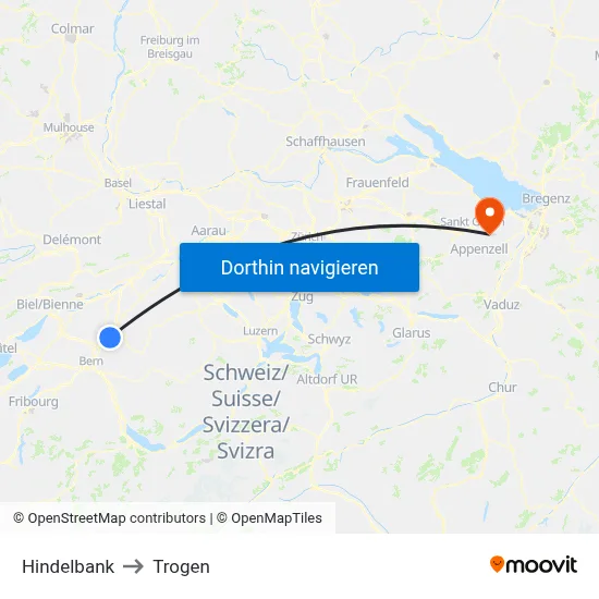 Hindelbank to Trogen map