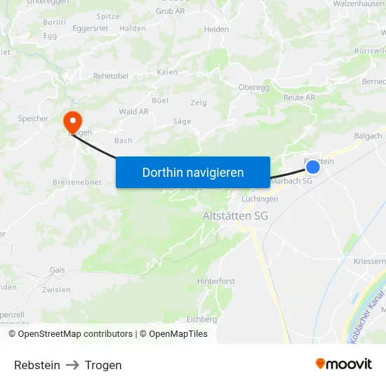 Rebstein to Trogen map
