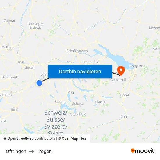 Oftringen to Trogen map