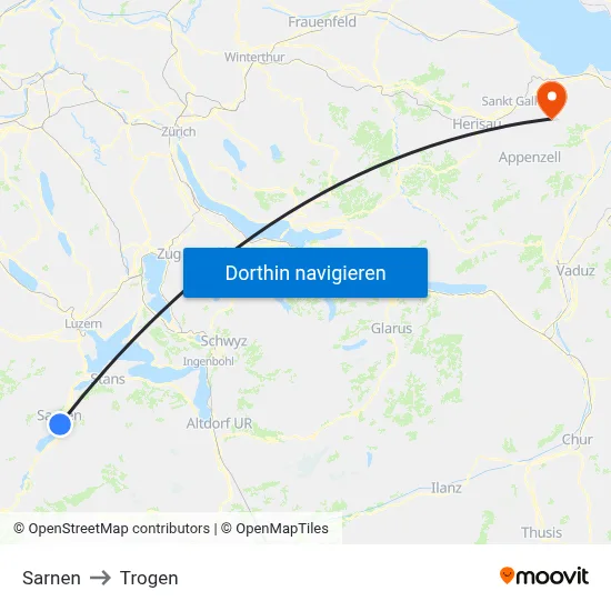 Sarnen to Trogen map