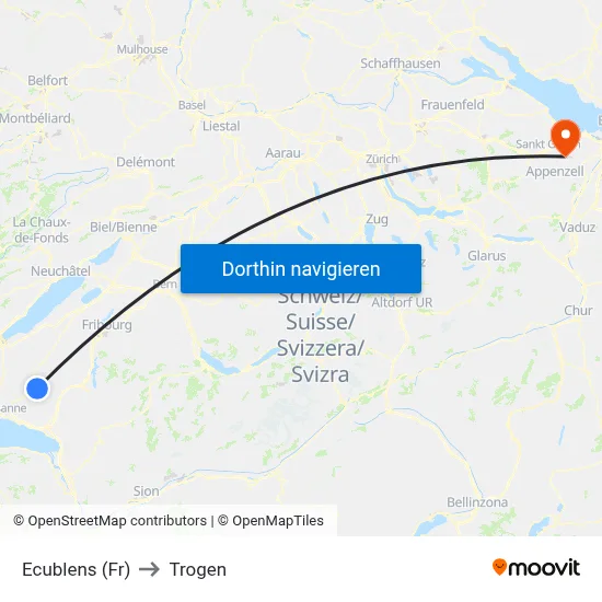 Ecublens (Fr) to Trogen map