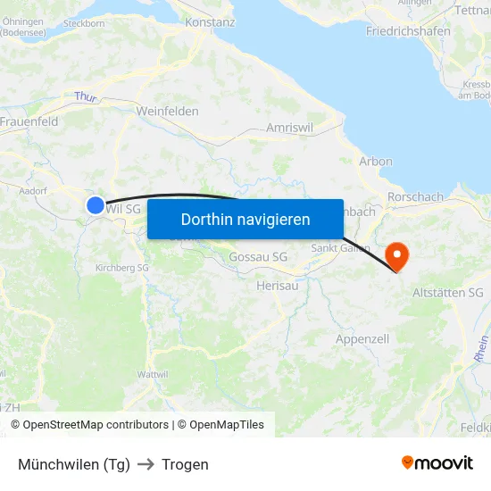 Münchwilen (Tg) to Trogen map