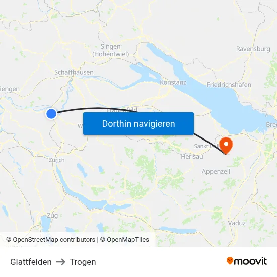 Glattfelden to Trogen map
