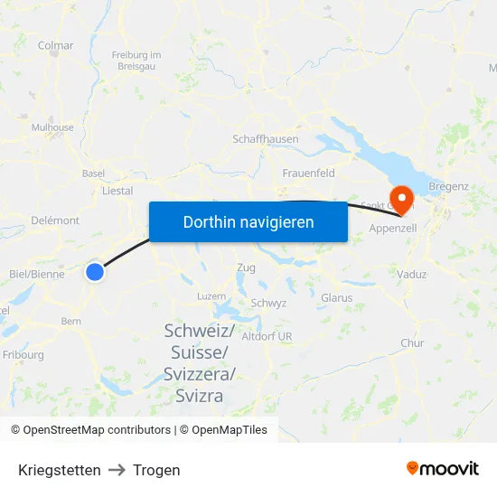 Kriegstetten to Trogen map