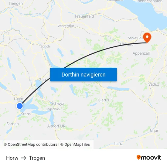 Horw to Trogen map